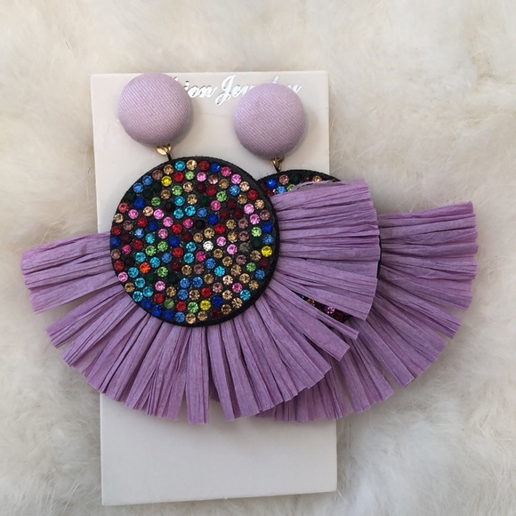 Large Multicolor Rhinestone Fringe Tassel Earrings - Picture 4 of 6